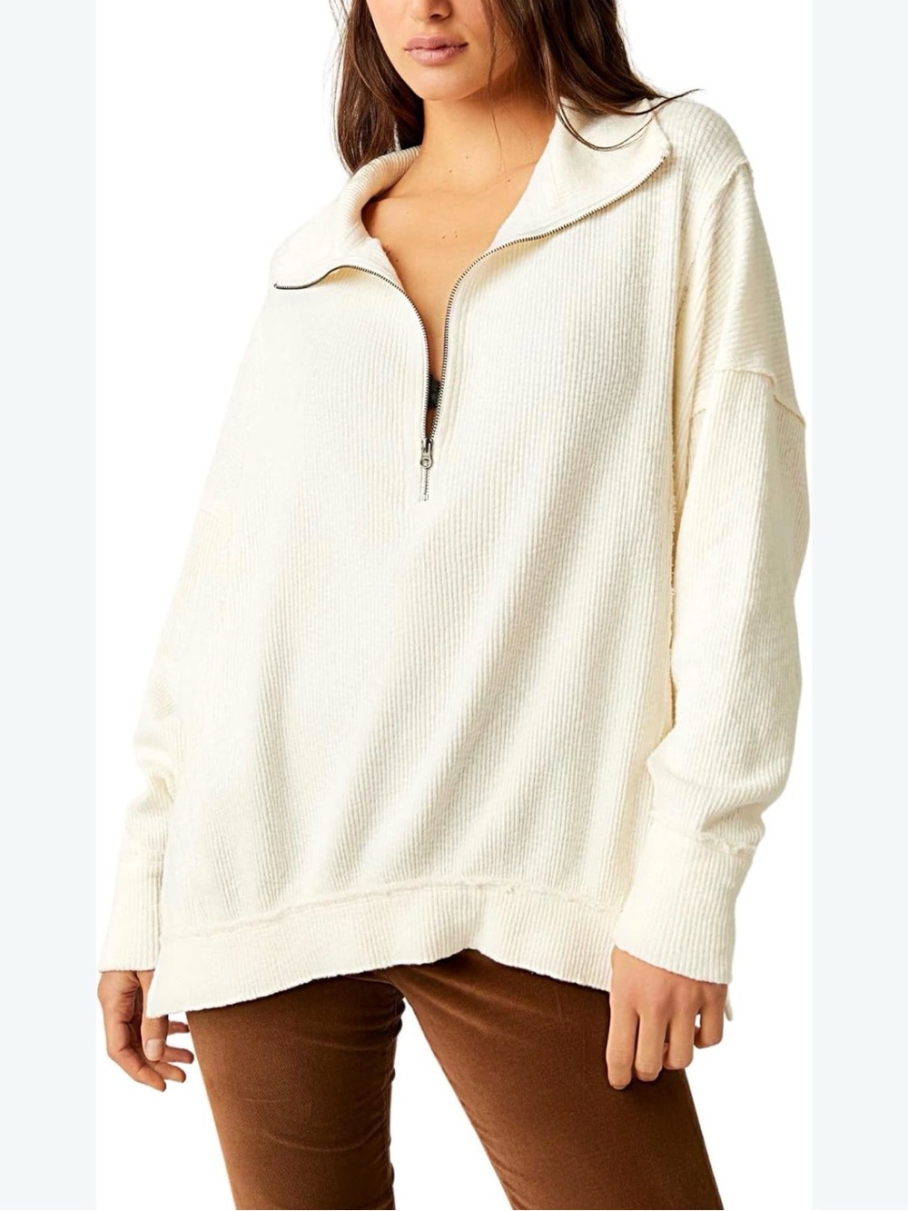 NWOT Free People Walk away half zip Pullover - Ivory size small